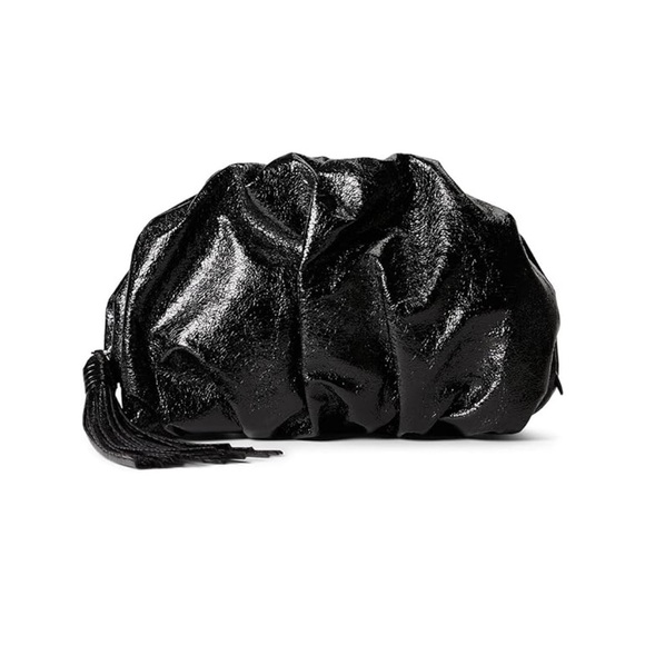 NWT! Rebecca Minkoff Elegant Black Metallic Ruched Clutch Bag